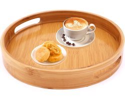 Ronde Bamboo Tray met Handvatten - Ontbijt- en Dinertray voor Koffie-Wijn-Thee-Vruchten-Maaltijden (gemiddeld-30x30cm)