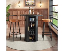 Ronde bartafel - Hoge statafel - Dranken serveren - Met opbergruimte - 91.6 cm hoog - Zwart