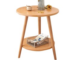 Ronde Bijzettafel - 2 Laags Salontafel - Kleine Tafel Voor Bank - Moderne Hoektafel Voor Woonkamer - Nachtkastje Voor Slaapkamer - Ruimtebesparende Tafel - Licht Walnoot Design - Multifunctionele Side Table
