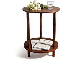 Ronde bijzettafel - Eettafel Salontafel - Woonkamer Decoratie - Dubbellaags Design - 40 cm diameter 53 cm hoogte - Donker Walnoot