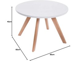 Ronde Bijzettafel Hout en Wit Rond Tafelblad Klein 60 cm Hoogte 40 cm