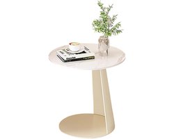 Ronde bijzettafel - Klein tafeltje - Bij de bank - Tafelblad van steen - 40x40x55 cm - Wit