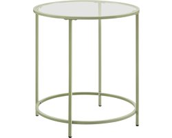 Ronde bijzettafel, kleine salontafel, glazen tafel, oppervlak van gehard glas en metalen frame, nachtkastje, banktafel, balkon,