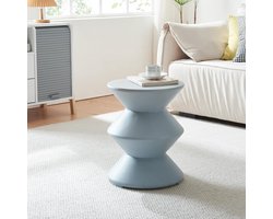 Ronde bijzettafel lichtblauw met lichte betonlook 47 cm hoog