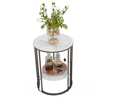 Ronde bijzettafel Malito Tavien - Salontafel - Woonkamer - Marmerlook - Side table - 40cm