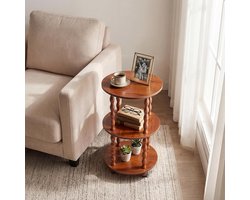 Ronde bijzettafel met 3 lagen - spiraalvormige houten poten - vintage stijl, ook als nachtkastje voor woonkamer en slaapkamer - bruin