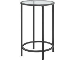 Ronde Bijzettafel met Glazen Blad - Multifunctioneel Nachtkastje 40x60 cm Zwart
