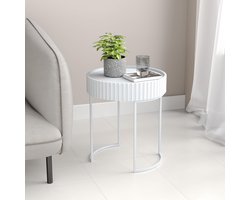 Ronde bijzettafel met metalen onderstel 46x40cm wit