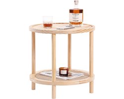 Ronde Bijzettafel met Opbergruimte - Bamboe en Hout Look - Boho Stijl