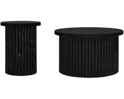 Ronde bijzettafel met opbergruimte, golfstructuur – tafelblad met scharnierend deksel – ideaal voor de woonkamer, slaapkamer, studeerkamer of kantoor, zwart