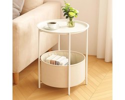 Ronde bijzettafel met stoffen mand en metalen frame - Modern en veelzijdig voor woonkamer, slaapkamer of balkon