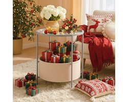 Ronde bijzettafel met stoffen mand - Modern metalen tafeltje voor woonkamer en slaapkamer