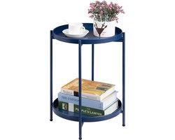 Ronde Bijzettafel Metalen Bijzettafel met 2 Lagen, Snacktafel Salontafel Nachtkastje Banktafel Geschikt voor Woonkamer Slaapkamer Balkon of Terras, Donkerblauw