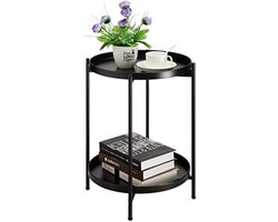 Ronde Bijzettafel Metalen Frame met 2 Lagen, Multifunctionele Snacktafel Salontafel Nachtkastje Banktafel voor Woonkamer Slaapkamer Balkon of Terras, Zwart
