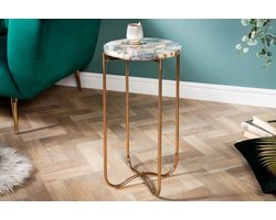 Ronde bijzettafel NOBLE I 35cm edelsteen agaat opvouwbaar gouden metalen frame - 40368