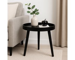 Ronde Bijzettafel Ø40 x 36 cm - Zwart - Moderne Salontafel Rond - Hout - Compact Tafeltje voor Woonkamer of Slaapkamer