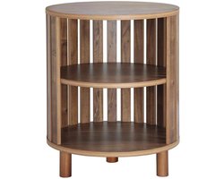 Ronde bijzettafel - Open vakken kastje - Sfeervolle opbergruimte - Openwerk ontwerp - 50 cm hoog - Bruin