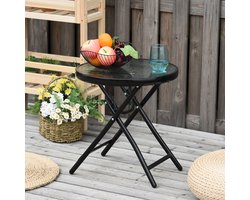 Ronde Bijzettafel - Opvouwbare Gartentafel Met Glasplaat - Balkon Tafel Metaal Zwart Ø45 cm - Inklapbare Outdoor Bijzettafel Voor Terras En Tuin