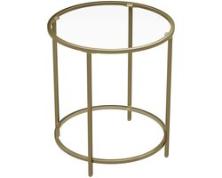 Ronde bijzettafel salontafel 50x50x55cm goud gehard glazen tafelblad stevig metalen frame met verstelbare voetjes maximale draagkracht 40 kg eenvoudig te reinigen geschikt voor woonkamer slaapkamer en balkon