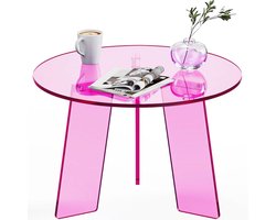 Ronde bijzettafel - Salontafel Nachttastafel - Woonkamer inrichting - Transparant acryl blad - 60 x 40 cm - Roze