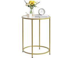 Ronde bijzettafel salontafel van gehard glas - metalen frame - transparant - 50 x 65 cm - smal - nachtkastje - banktafel - goudkleurig - voor woonkamer balkon kantoor - YMYNY HGD020G bijzettafel buiten