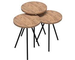 Ronde bijzettafel set van 3 – Houten en zwarte kleur
