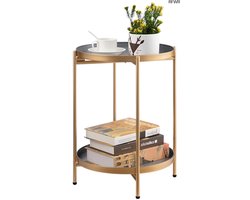 Ronde bijzettafel - Sidetable metaal - Drankjes plaatsen - Afneembaar dienblad - 37 x 50 cm - Grijs Goud