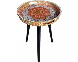 Ronde bijzettafel - Tablettafel salontafel - Koffie thee ontspanning - Afneembare houten poten - 45 cm - Oranje Rood Lotus