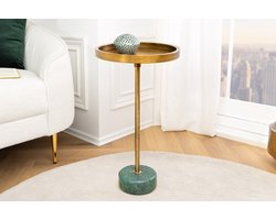 Ronde Bijzettafel TRAYFUL 60cm Messing Antiek IJzer Groen Marmeren Voet Handgemaakt - 44848