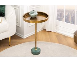 Ronde Bijzettafel TRAYFUL 60cm Messing Antiek IJzer Groen Marmeren Voet Handgemaakt - 44848