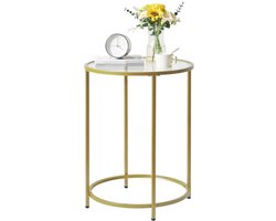 Ronde Bijzettafel van Gehard Glas met Metalen Frame - Transparant en Goudkleurig - 50 x 65 cm