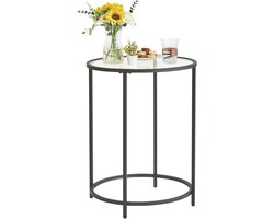 Ronde Bijzettafel van Gehard Glas met Metalen Frame - Transparant en Goudkleurig - 50 x 65 cm
