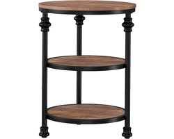 Ronde Bijzettafel van Hout en Metaal - Industrieel Design, Salontafel met 3 Niveaus - Voor Woonkamer, Slaapkamer - Diameter 45x45x60cm