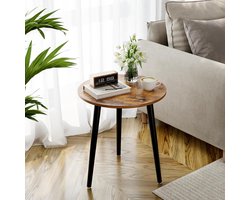 Ronde Bijzettafel van Hout - Scandinavische Stijl, Vintage Bruin, 42 x 42 x 51 cm voor Woonkamer, Slaapkamer, Balkon