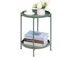 Ronde Bijzettafel van Metaal met 2 Laagjes - Snacktafel, Koffietafel, Bedside Tafel voor Woonkamer, Slaapkamer, Balkon of Terras - Grasgroen
