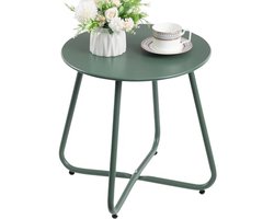 Ronde bijzettafel voor buiten - Groen - Verstelbare hoogte - Weerbestendig metaal - Diameter 43.5 cm - Geschikt voor terras, balkon en tuin