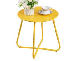 Ronde bijzettafel voor buiten - Verstelbare hoogte - Geel - Weerbestendig gepoedercoat staal - Geschikt voor terras, balkon en woonkamer
