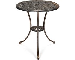 Ronde Bistro Tuintafel met Parasolgat Ø 60 cm - Gietaluminium Balkontafel / Bijzettafel voor Buiten - Klassiek Design - Vintage Bruin