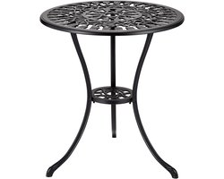 Ronde Bistrotafel met Parasolgat Ø 60 cm - Gietaluminium Balkontafel / Bijzettafel voor Buiten - Klassiek Design - Zwart