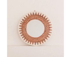 Ronde Boho Spiegel 60 cm | Handgemaakte geweven wandspiegel AWAN | Wanddecoratie met patroon gemaakt van katoenen koorden
