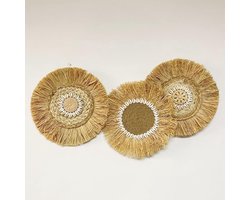 Ronde Boho Wanddecoratie van Raffia - Handgemaakte Hangdecoratie voor Woonkamer