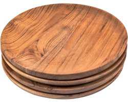 Ronde borden van acaciahout, set van 4, gemakkelijk schoon te maken en licht van gewicht voor snacks en desserts (7" x 7" x 1")