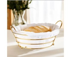 Ronde broodmand metaal – stoffen voering – wit en goud – voor brood en croissants