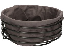 Ronde broodmand/serveermand zwart metaal/grijs katoen 23 cm