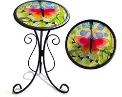 Ronde Buiten Bijzettafel met Glazen Top voor Tuin, Patio en Balkon