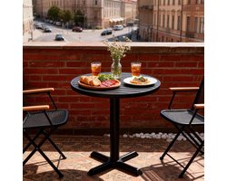 Ronde Buiten Tuintafel 60 cm – Weerbestendig & Krasbestendig Kunststof Hout – Sterk Metalen Frame – Balkon, Terras & Tuin Tafel – Max. 100 kg Draagvermogen – YesDeals Moderne Outdoor Bijzettafel Zwart Ø60 x 75 cm