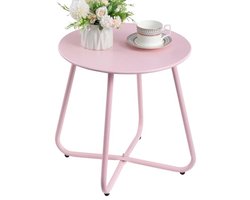 Ronde buitenbijzettafel roze - Verstelbare hoogte, weerbestendig staal, draagbaar voor terras, balkon of binnen