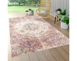 Ronde Buitenmat Vloerkleed Ø 200cm - Oosters Vintage Patroon - Geschikt voor Balkon, Terras en Binnen