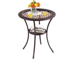 Ronde Buitentafel met Gehard Glazen Tafelblad en Metalen Frame