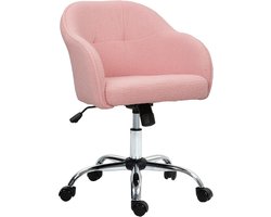 Ronde bureaustoel met teddyfleece in roze, verstelbare hoogte, comfortabele zitspons, hoge rugleuning en armleuningen
